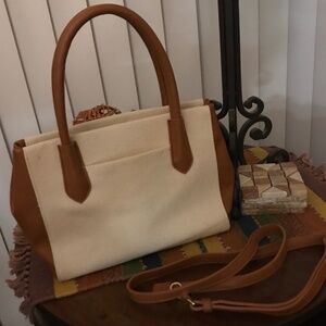 Cream & Caramel Canvas Hand/Shoulder bag